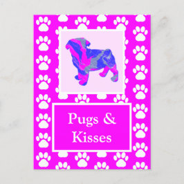 Mops & Kisses Silhouette in Niedlichem Rosa & Blau Postkarte
