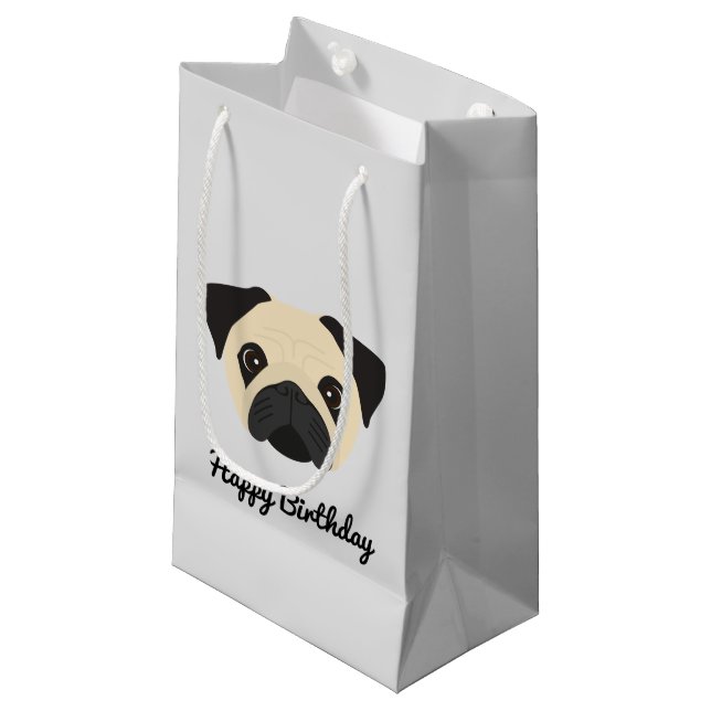 Mops Kleine Geschenktasche Geschenktüte (Vorderseite Schrägansicht)