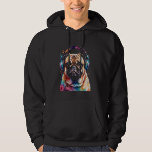 Mops Kopfhörer Dog farbenfrohe Funny Animal Art Pr Hoodie