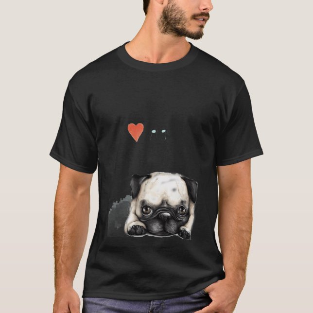 Mops-Kunst mit 'Ich liebe Möpse'-Textüberlagerung T-Shirt (Vorderseite)