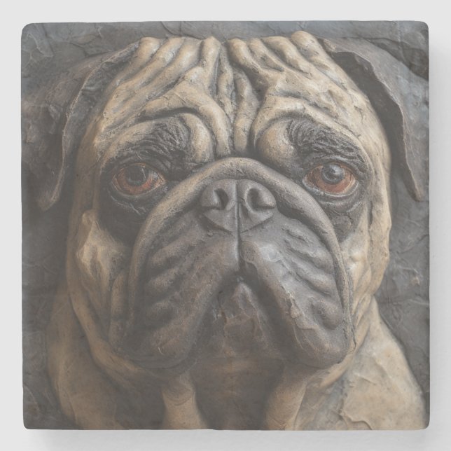 Mops-Kunst Steinuntersetzer (Vorderseite)