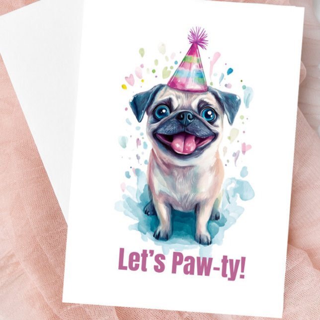 Mops "Lass’s Paw-ty!" Celebration Card Karte (Cute Pug Blank Greeting Card)