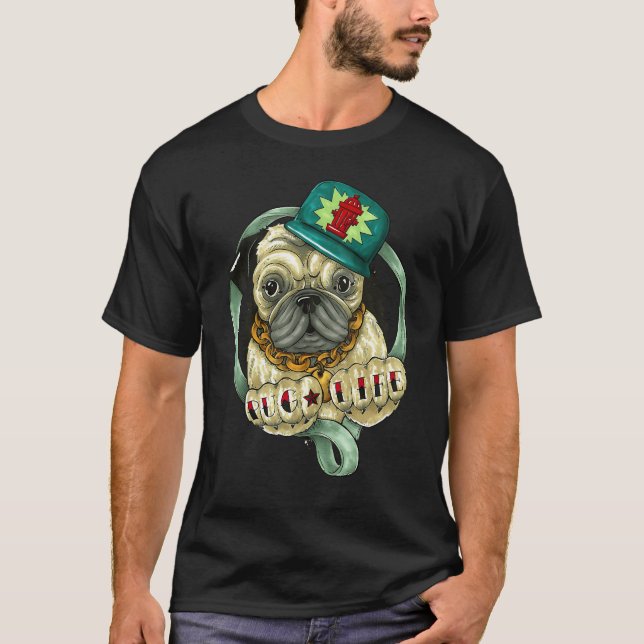 Mops Leben Illustration T-Shirt (Vorderseite)