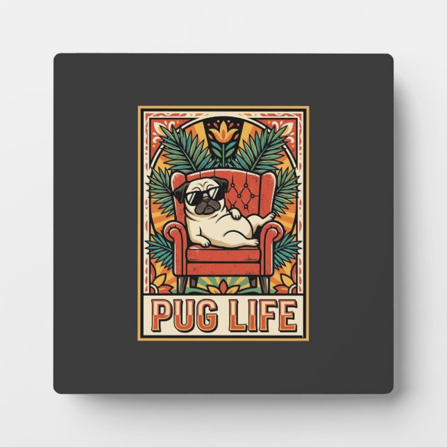 Mops Leben Retro-Folk-Art-Hund Fotoplatte (Vorderseite)