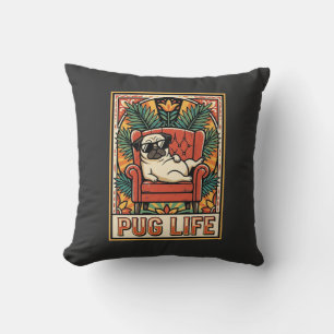 Mops Leben Retro-Folk-Art-Hund Kissen