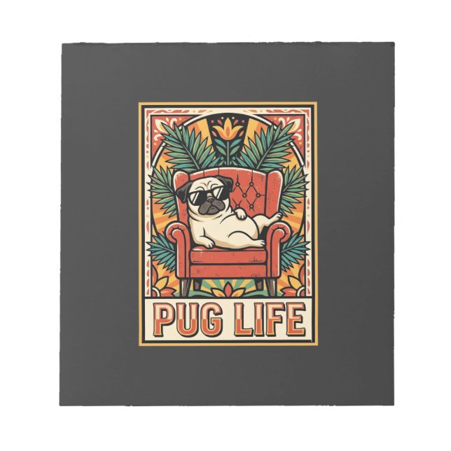 Mops Leben Retro-Folk-Art-Hund Notizblock (Vorderseite)
