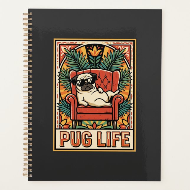 Mops Leben Retro-Folk-Art-Hund Planer (Vorderseite)