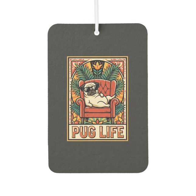 Mops Leben Retro-Folklore-Kunst Hund Autolufterfrischer (Vorderseite)
