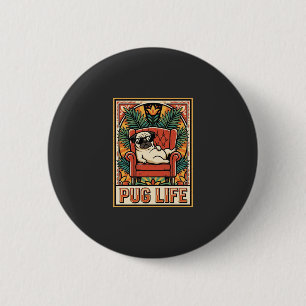 Mops Leben Retro-Folklore-Kunst Hund Button