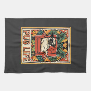 Mops Leben Retro-Folklore-Kunst Hund Geschirrtuch