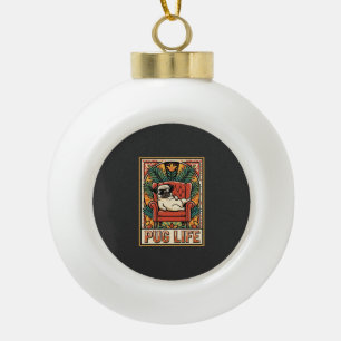 Mops Leben Retro-Folklore-Kunst Hund Keramik Kugel-Ornament