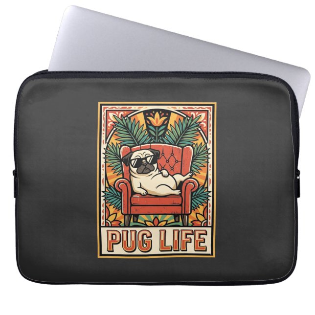 Mops Leben Retro-Folklore-Kunst Hund Laptopschutzhülle (Vorderseite)