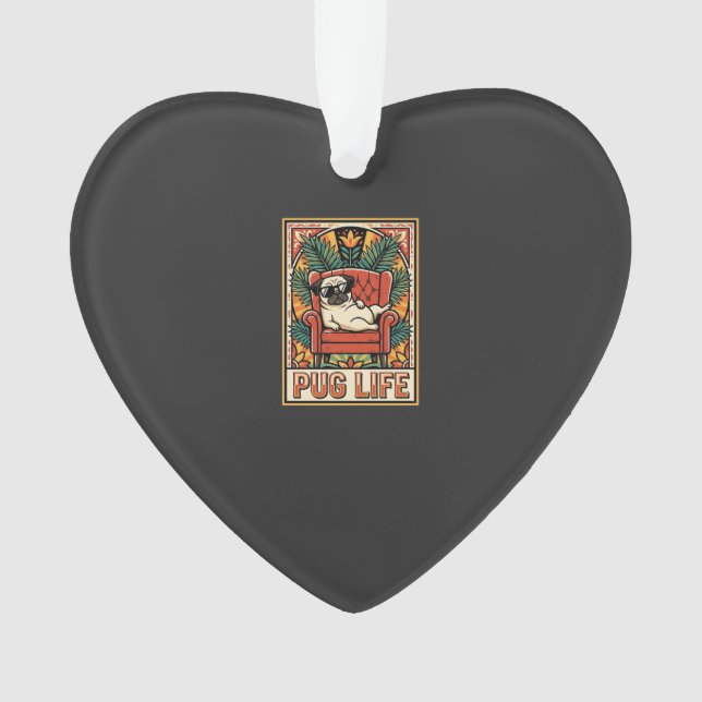 Mops Leben Retro-Folklore-Kunst Hund Ornament (Vorderseite)