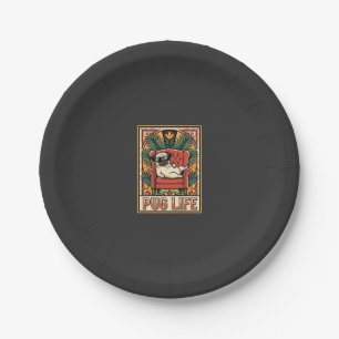 Mops Leben Retro-Folklore-Kunst Hund Pappteller