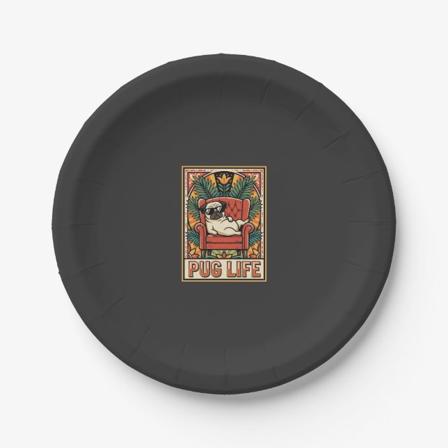 Mops Leben Retro-Folklore-Kunst Hund Pappteller (Vorderseite)