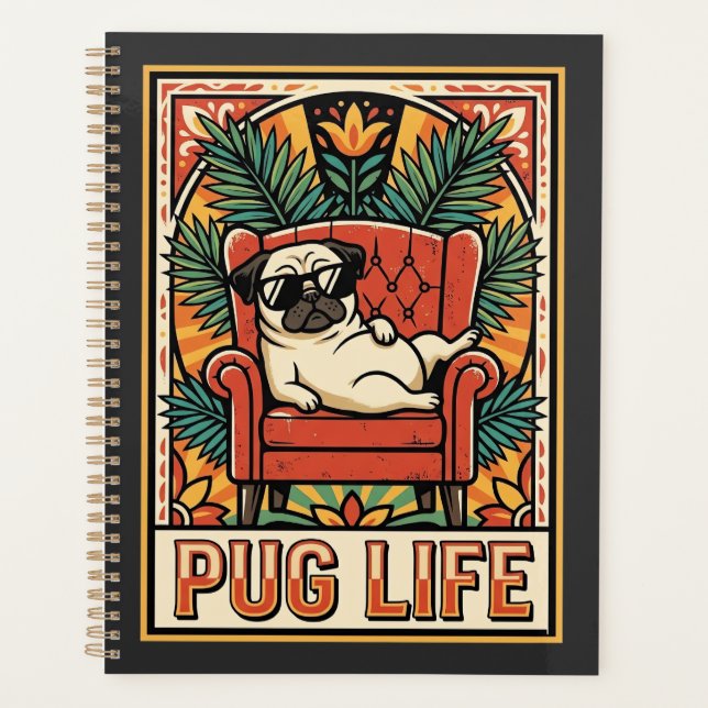 Mops Leben Retro-Folklore-Kunst Hund Planer (Vorderseite)