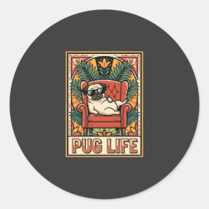 Mops Leben Retro-Folklore-Kunst Hund Runder Aufkleber