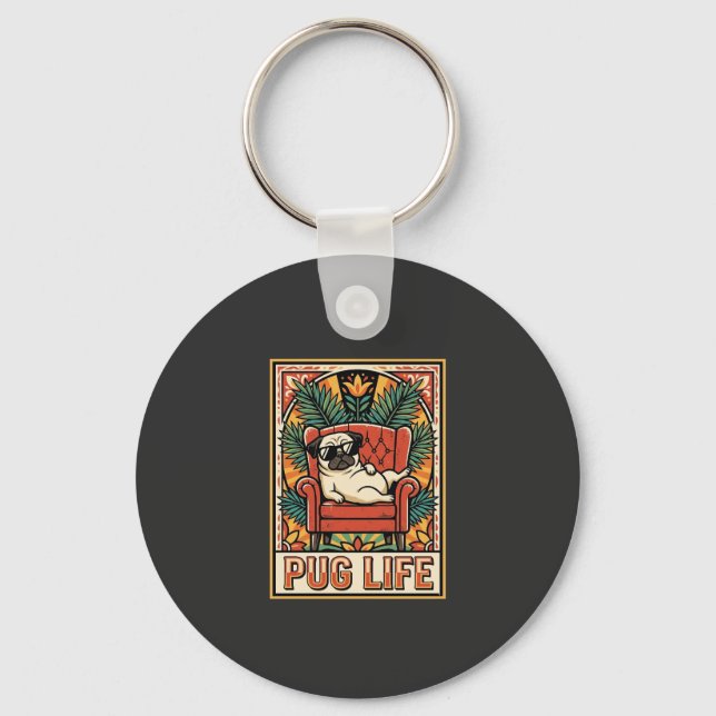 Mops Leben Retro-Folklore-Kunst Hund Schlüsselanhänger (Vorderseite)