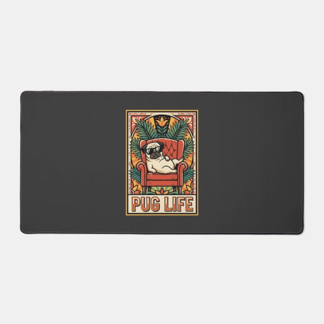 Mops Leben Retro-Folklore-Kunst Hund Schreibtischunterlage (Vorderseite)