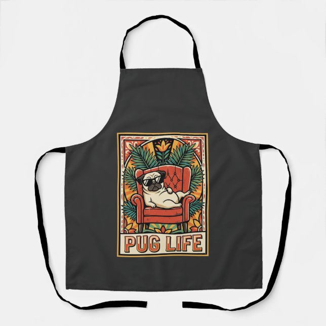 Mops Leben Retro-Folklore-Kunst Hund Schürze (Vorderseite)