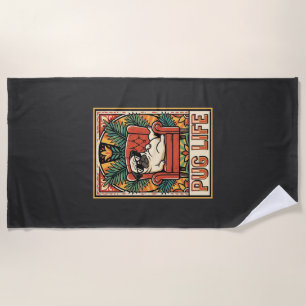 Mops Leben Retro-Folklore-Kunst Hund Strandtuch
