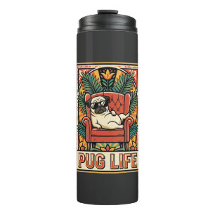 Mops Leben Retro-Folklore-Kunst Hund Thermosbecher