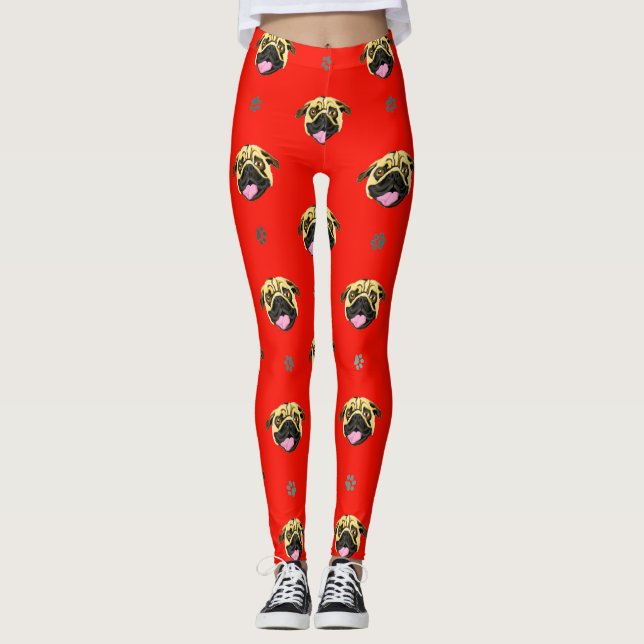 Mops Leggings Rot (Vorderseite)
