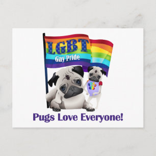 Mops Liebe Gay Pride Mops mit Fahne Postkarte