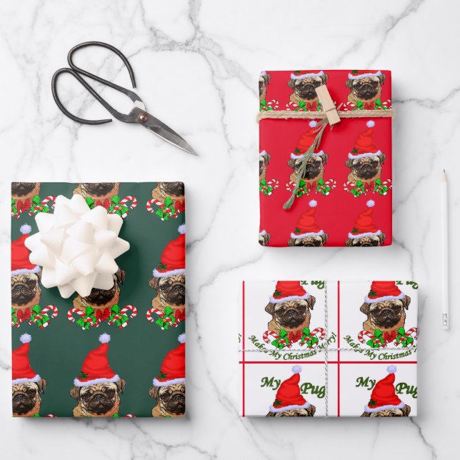 Mops Liebhaber Weihnachten Geschenkpapier Set (Vorderseite)