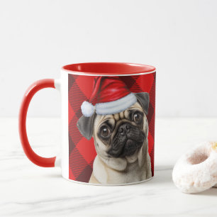 Mops-Liebhaber Weihnachts-Buffalo-Karo Tasse
