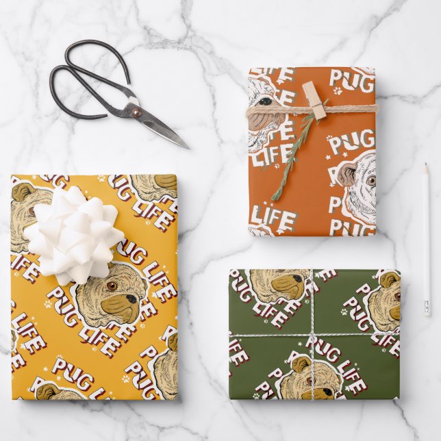 Mops Life Animal Dog Geschenkpapier Set (Vorderseite)