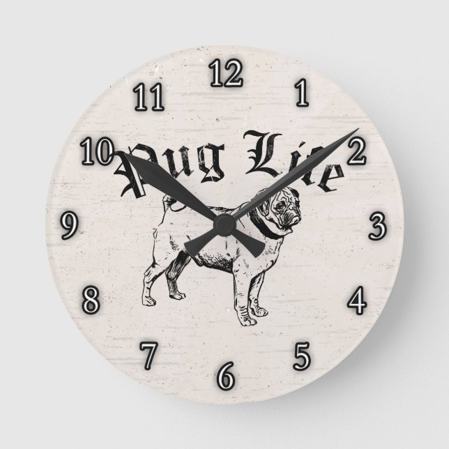 Mops Life Funny Dog Gangster Runde Wanduhr (Vorderseite)