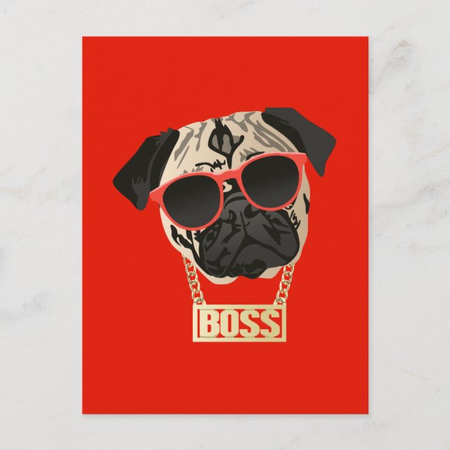 Mops Life - Ich bin die Boss Postkarte für Mops El (Vorderseite)