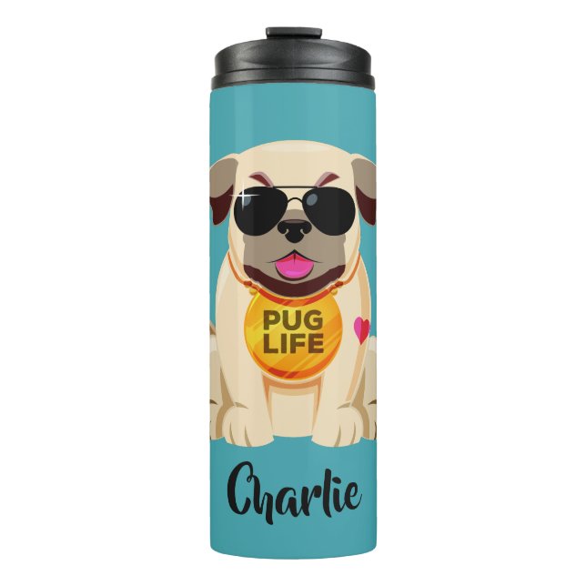 Mops Life individuelle Name & color tumbler Thermosbecher (Vorderseite)