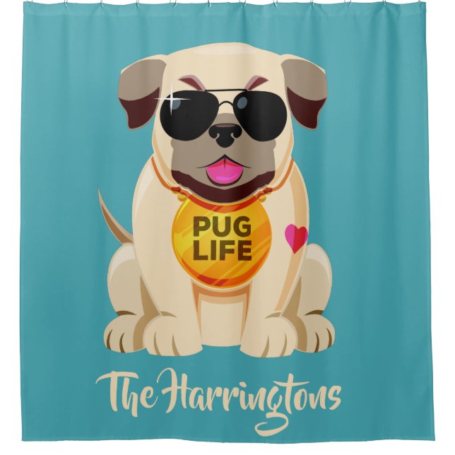 Mops Life individuelle Name & Duschvorhang (Vorderseite)