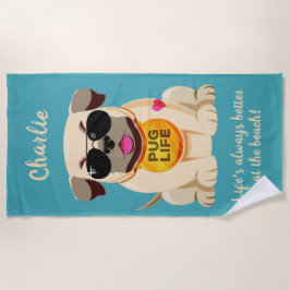 Mops Life individuelle Name & Text Strandtuch