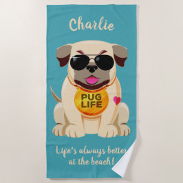 Mops Life individuelle Name & Text Strandtuch