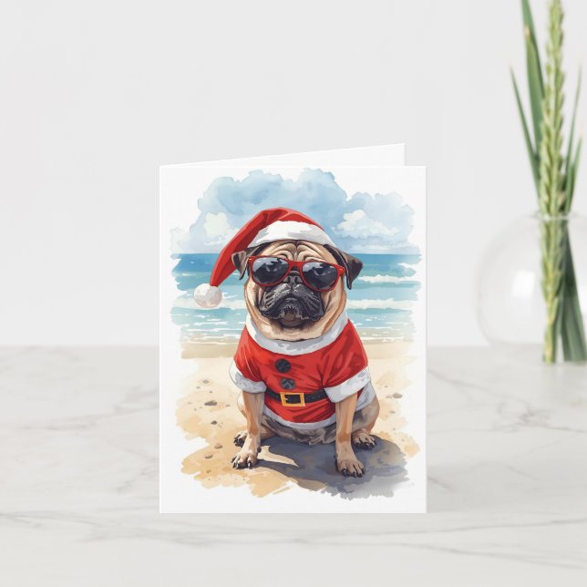 Mops Life, Santa Style - Weihnachten am Strand Karte (Vorderseite)