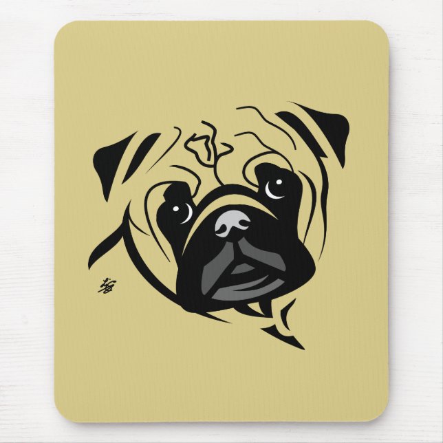 Mops Line Portrait Mousepad (Vorne)