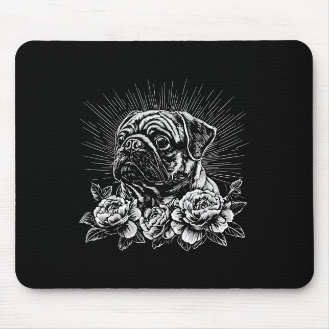 Mops Lover Dog Retro Style Tattoo _1 Mousepad (Vorne)