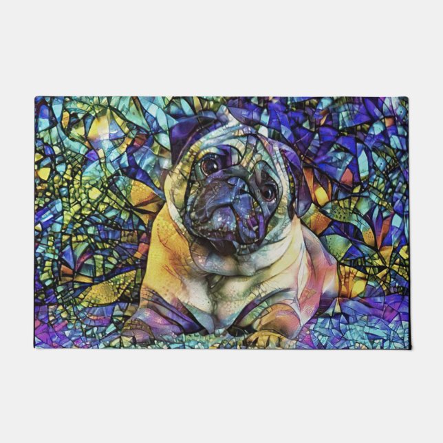 Mops Lover Geschenk, Mops Doormat, Sonnenanbeter M Fußmatte (Vorderseite)