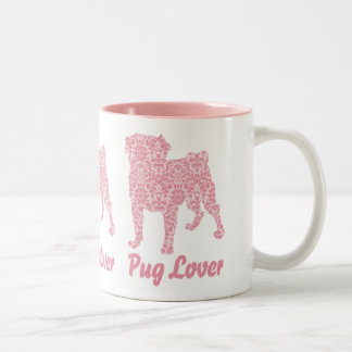 Mops Lover Pink Vintag Damask Zweifarbige Tasse