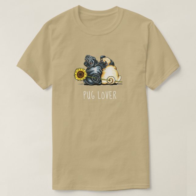 Mops Lover Sonnenblume T-Shirt (Design vorne)