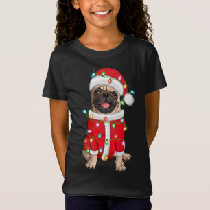 Mops Lover Xmas Lighting Weihnachtsmannmütze Mops T-Shirt
