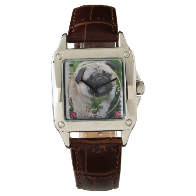Mops Lovers Art Armbanduhr (Vorderseite)