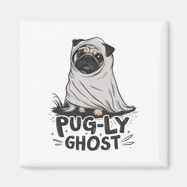 Mops-ly Ghost Funny Dog Puns Halloween Mops Eigent Magnet (Vorne)