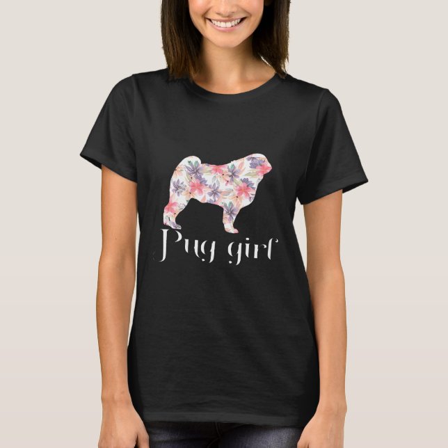 Mops-Mädchen Neue Florale Mops-Freunde T-Shirt (Vorderseite)