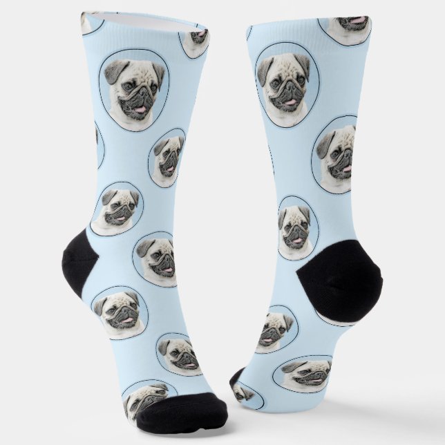 Mops Malerei Fawn Silver Niedlich Original Haustie Socken (Gewinkelt)