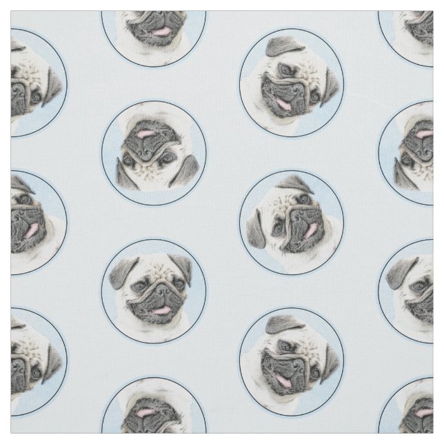 Mops Malerei Fawn Silver Niedlich Original Haustie Stoff (Muster)