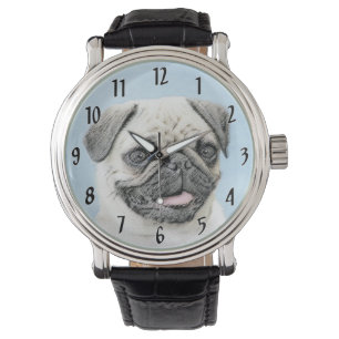 Mops Malerei - Niedliche Original Hunde Kunst Armbanduhr